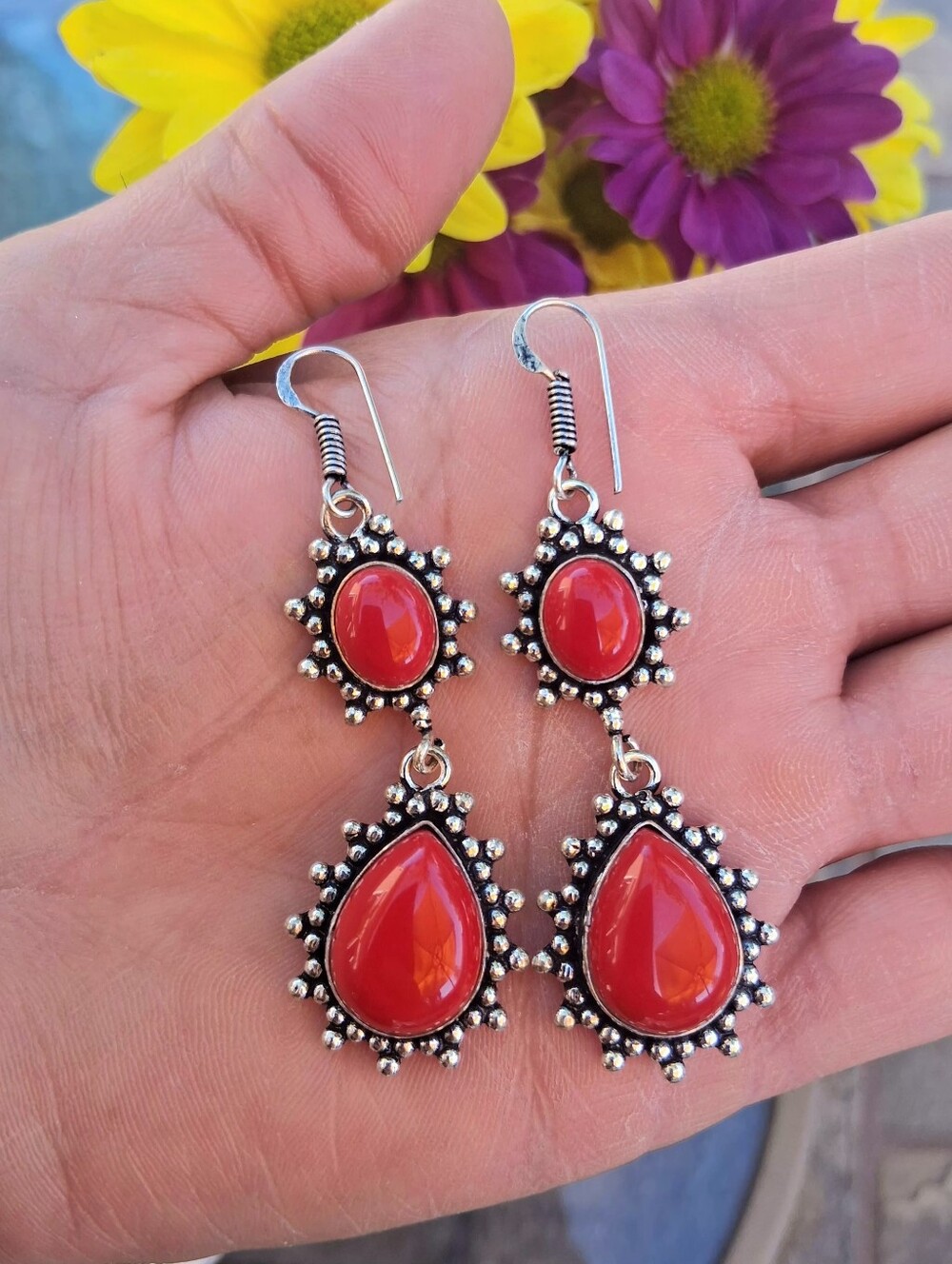 ❤️Red Coral Sterling Silver Earrings